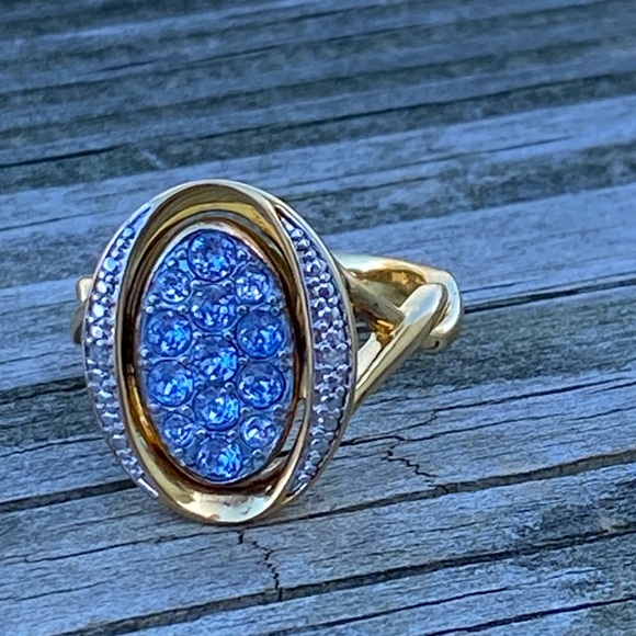 Danbury Mint blue birthstone Diamond flip ring initial K 14kt gold plated sz 7 - Picture 10 of 16